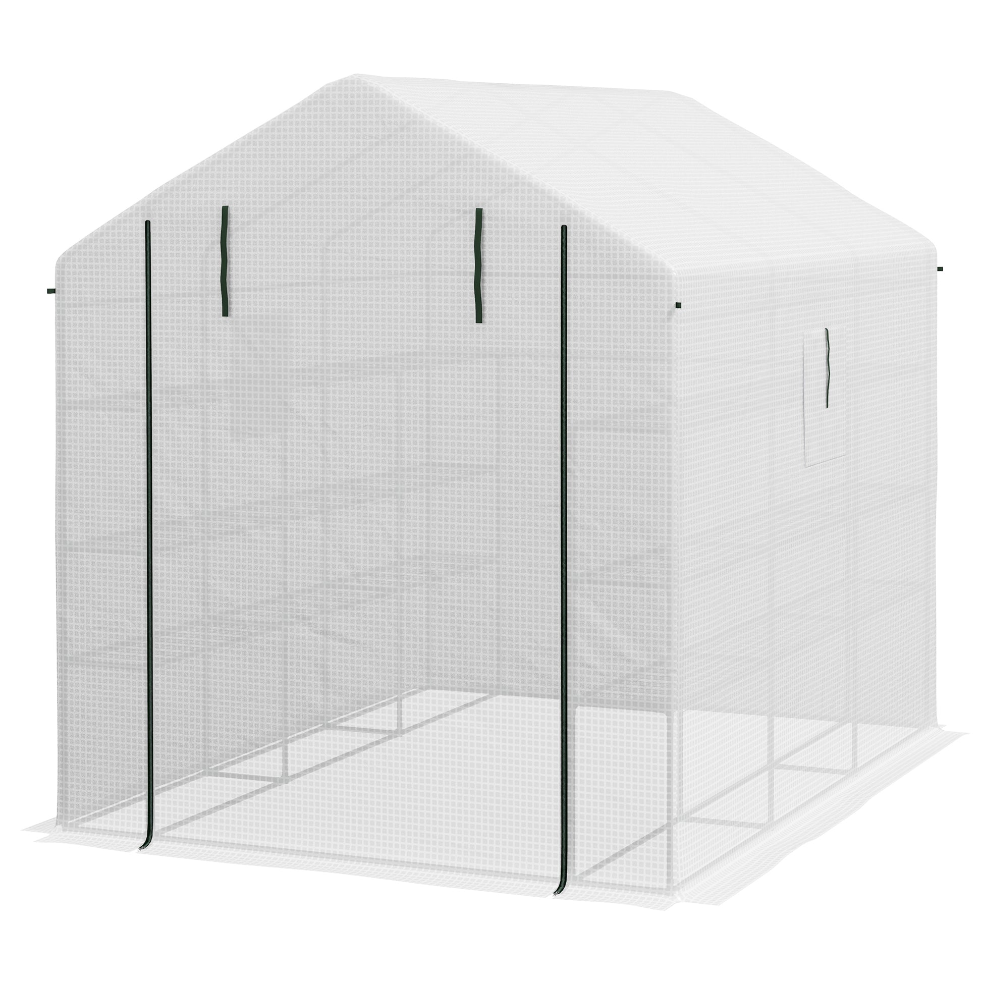 White walkin greenhouse with PE cover and steel frame ideal for small gardens