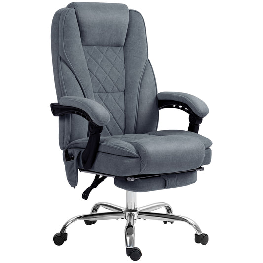 Grey fabric executive office chair with quilted back and footrest