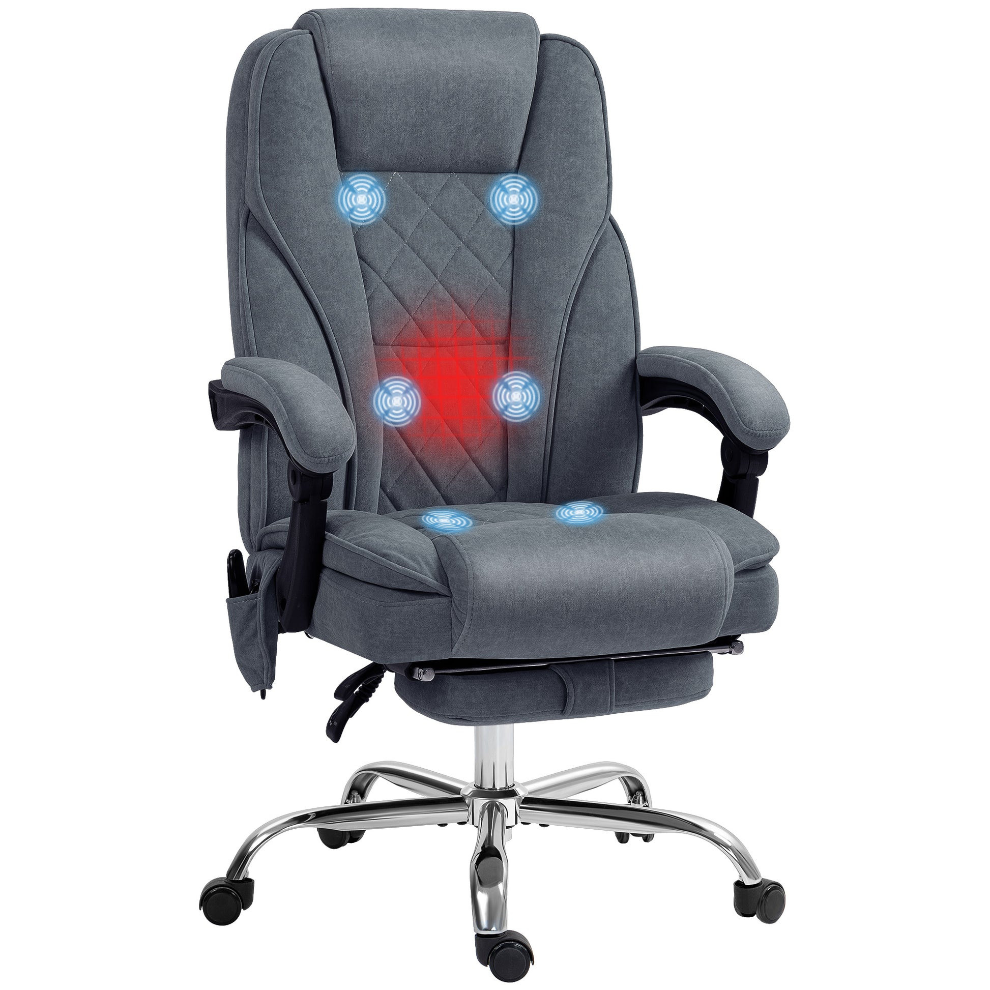 Gray executive office chair with integrated heating and massage features for ultimate comfort