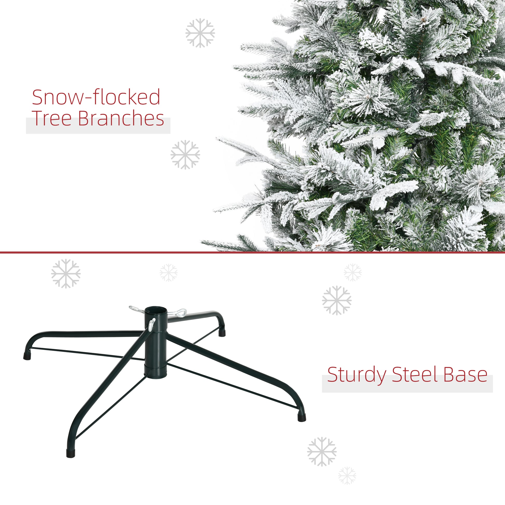 Closeup of snowflocked artificial tree branches with realistic green needles