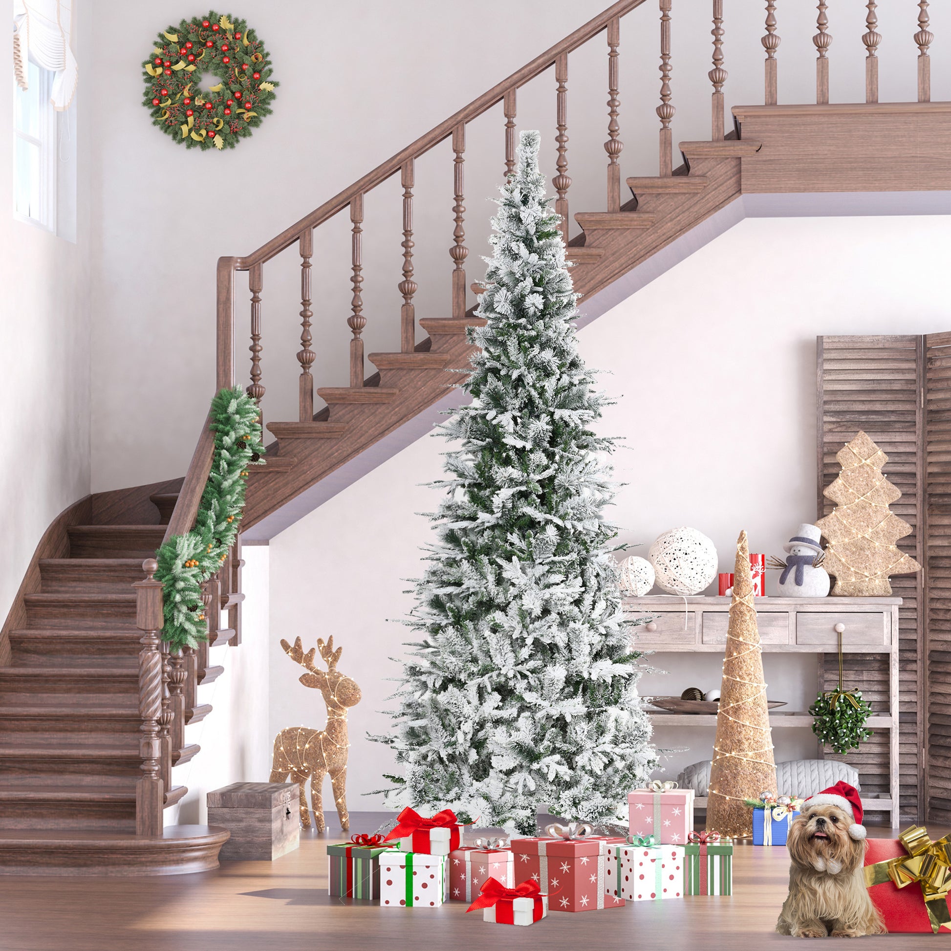 Flocked artificial Christmas tree with realistic tips perfect for holiday decor