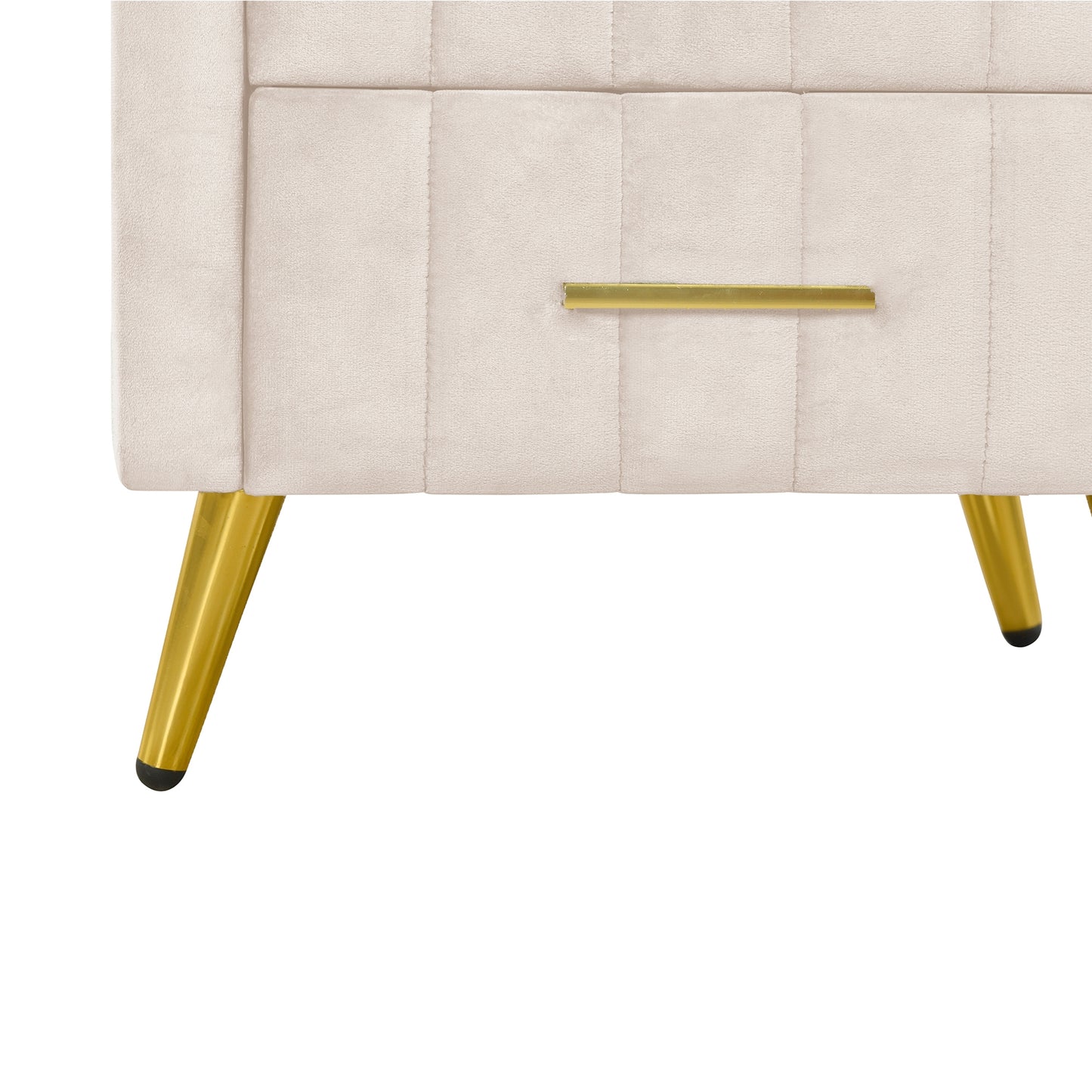 Cream velvet dresser drawer with gold pull