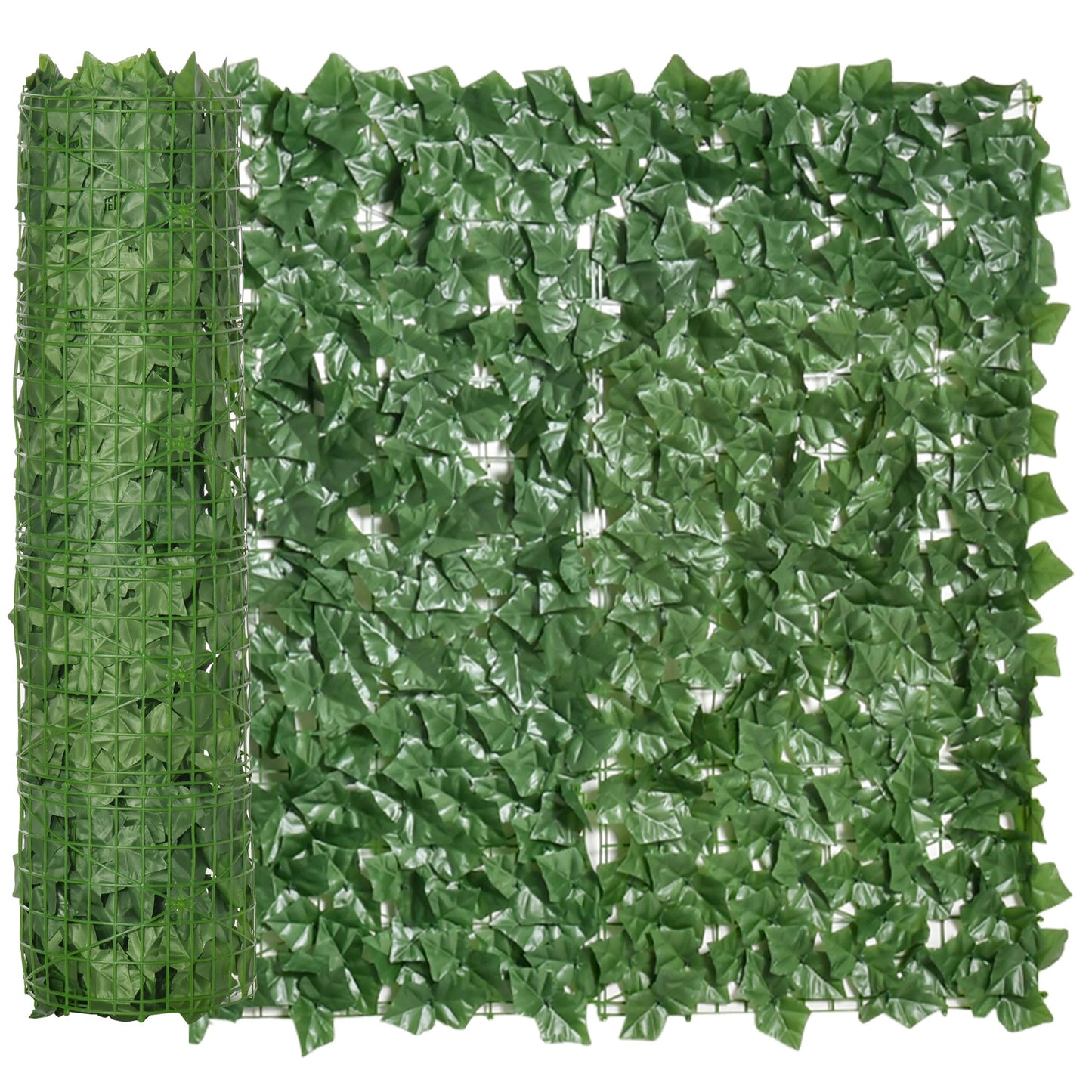 Artificial ivy privacy screen with realistic green leaves on a flexible mesh backing ideal for gardens