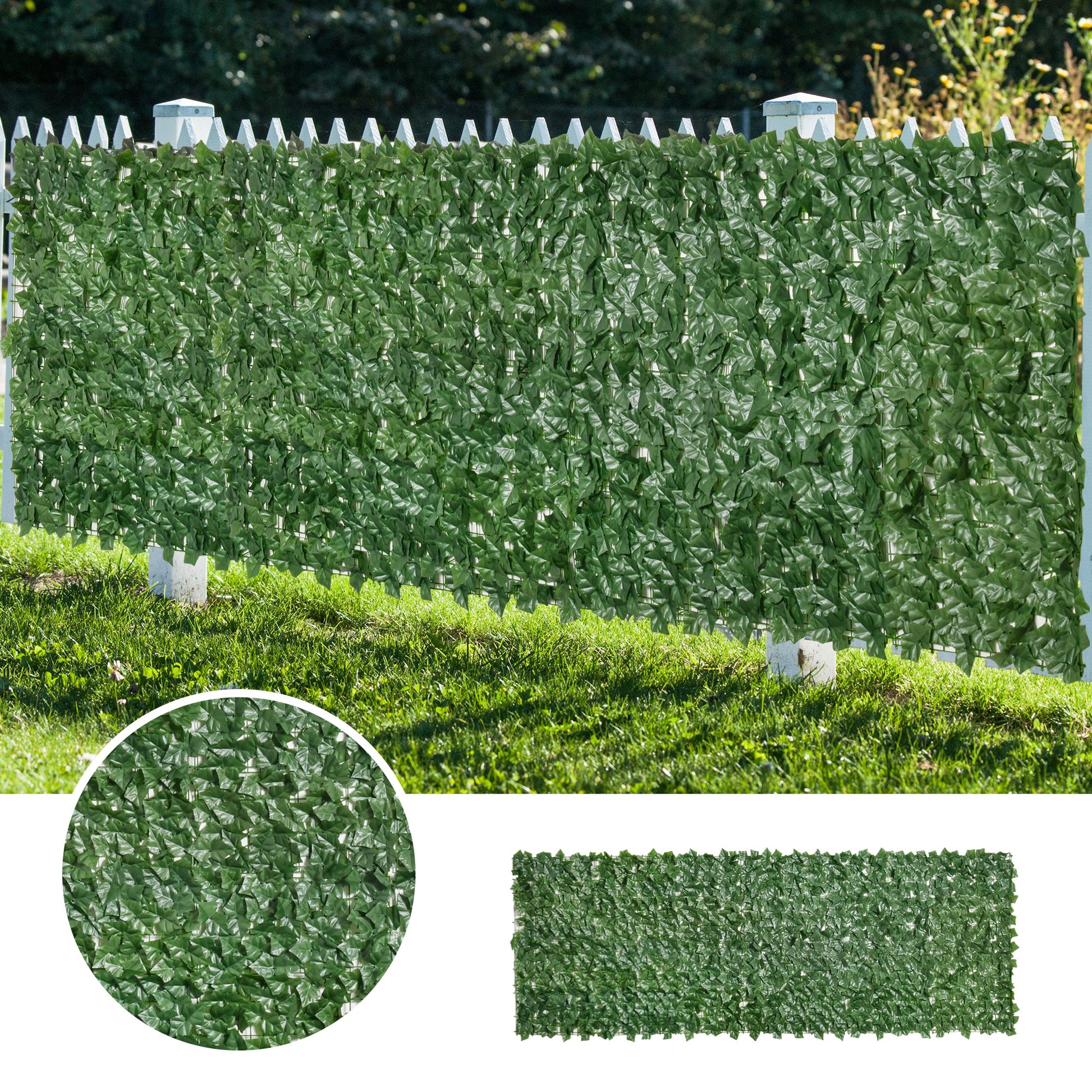 Green artificial ivy privacy screen perfect for garden fencing decor