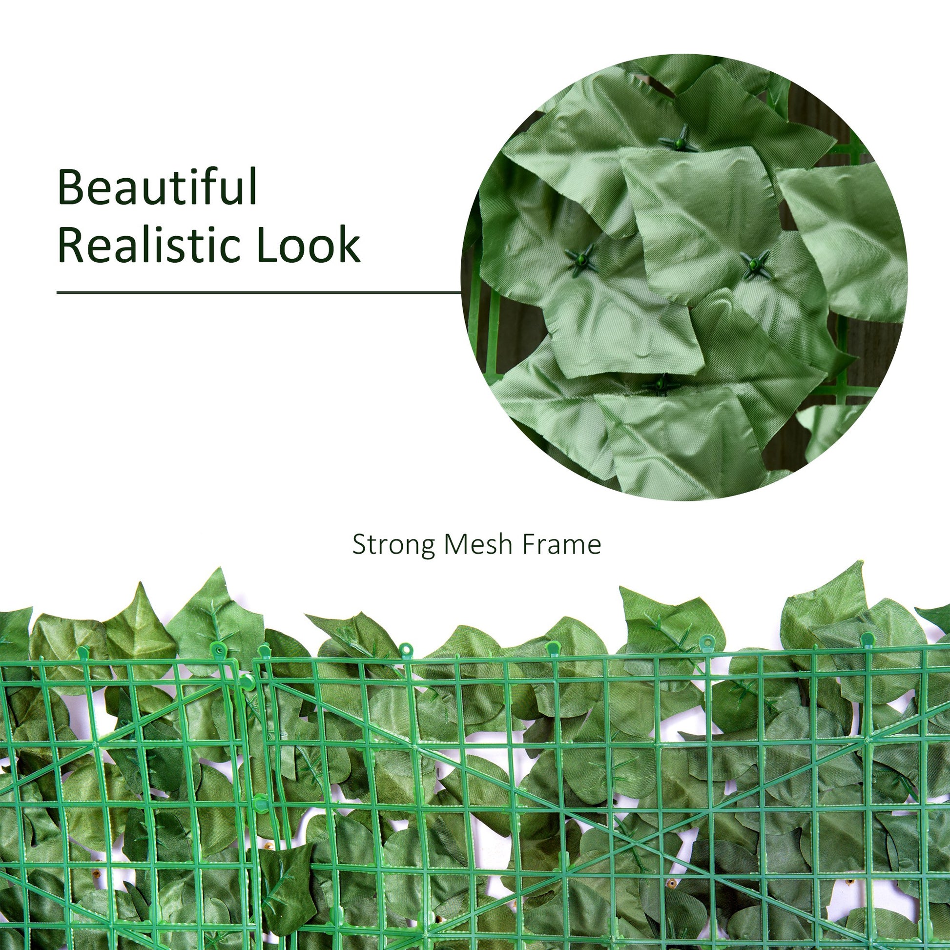 Realistic green artificial ivy fence panel with a durable mesh backing