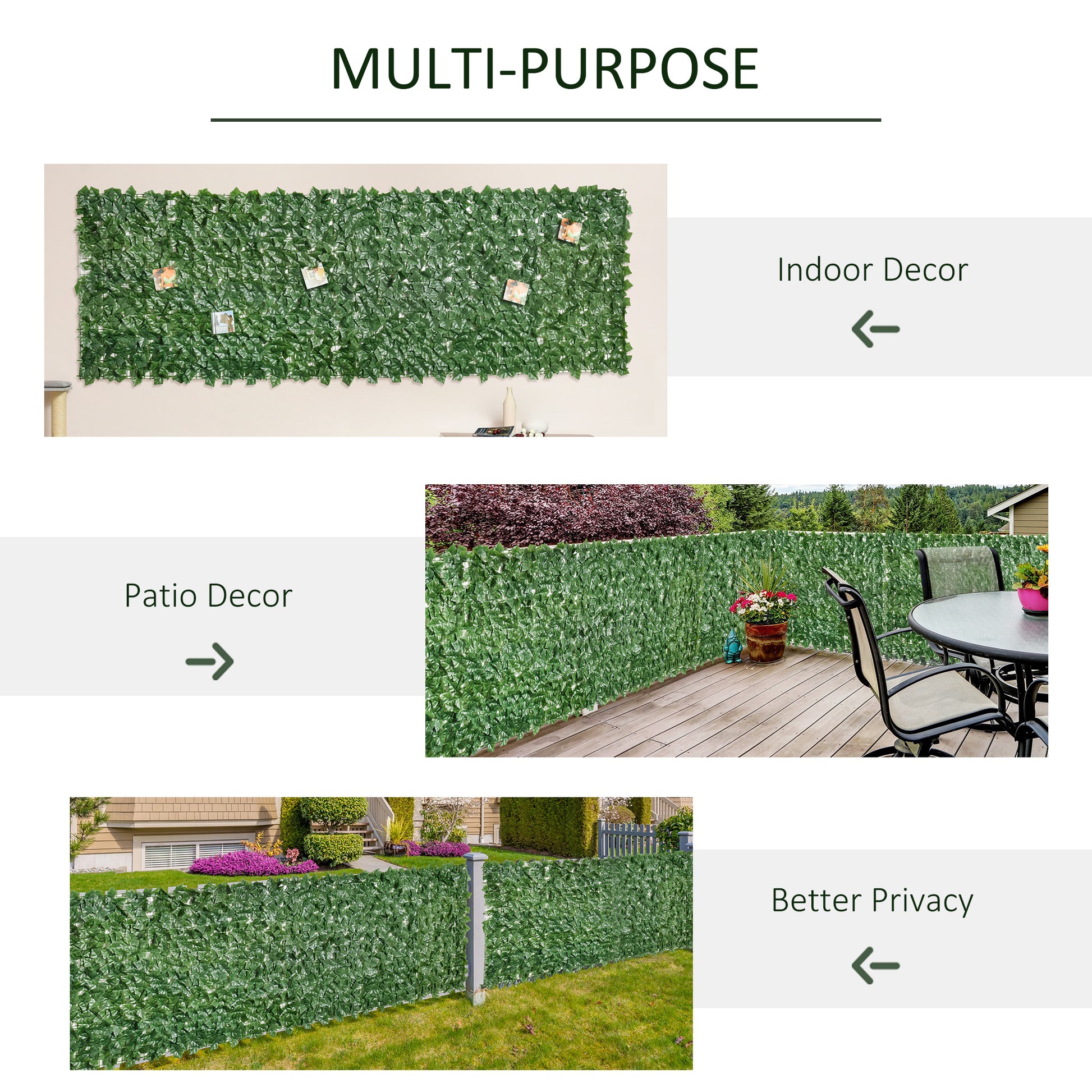 Green artificial ivy fence panel with realistic leaves for outdoor privacy screens