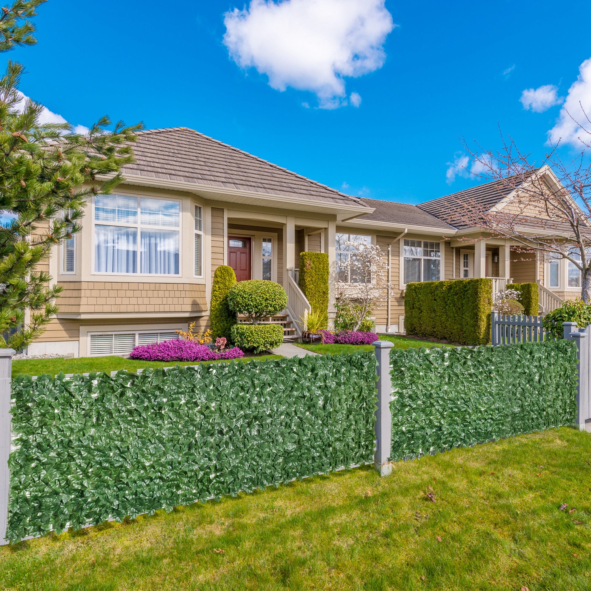 Realistic green ivy privacy screen fence panel for gardens and patios