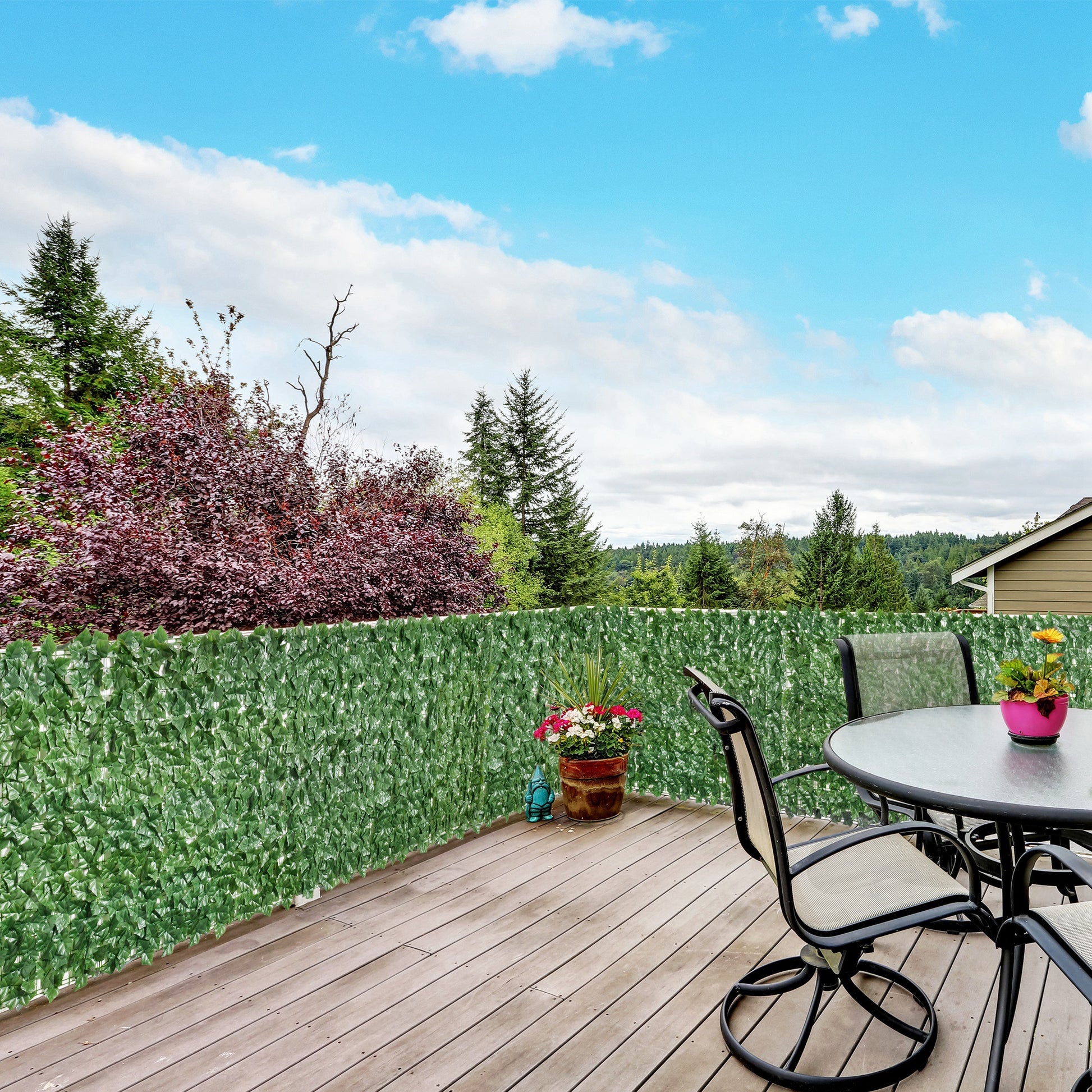 Realistic green ivy privacy screen fence panel for garden patios