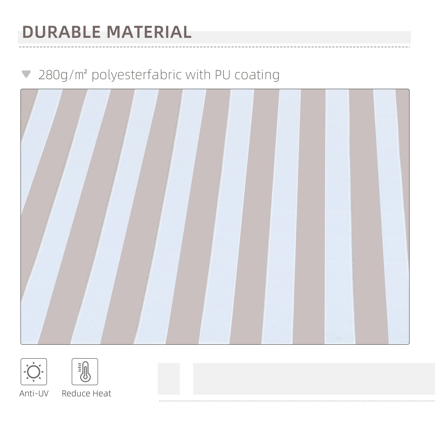 Tan and white striped polyester fabric with PU coating for durability