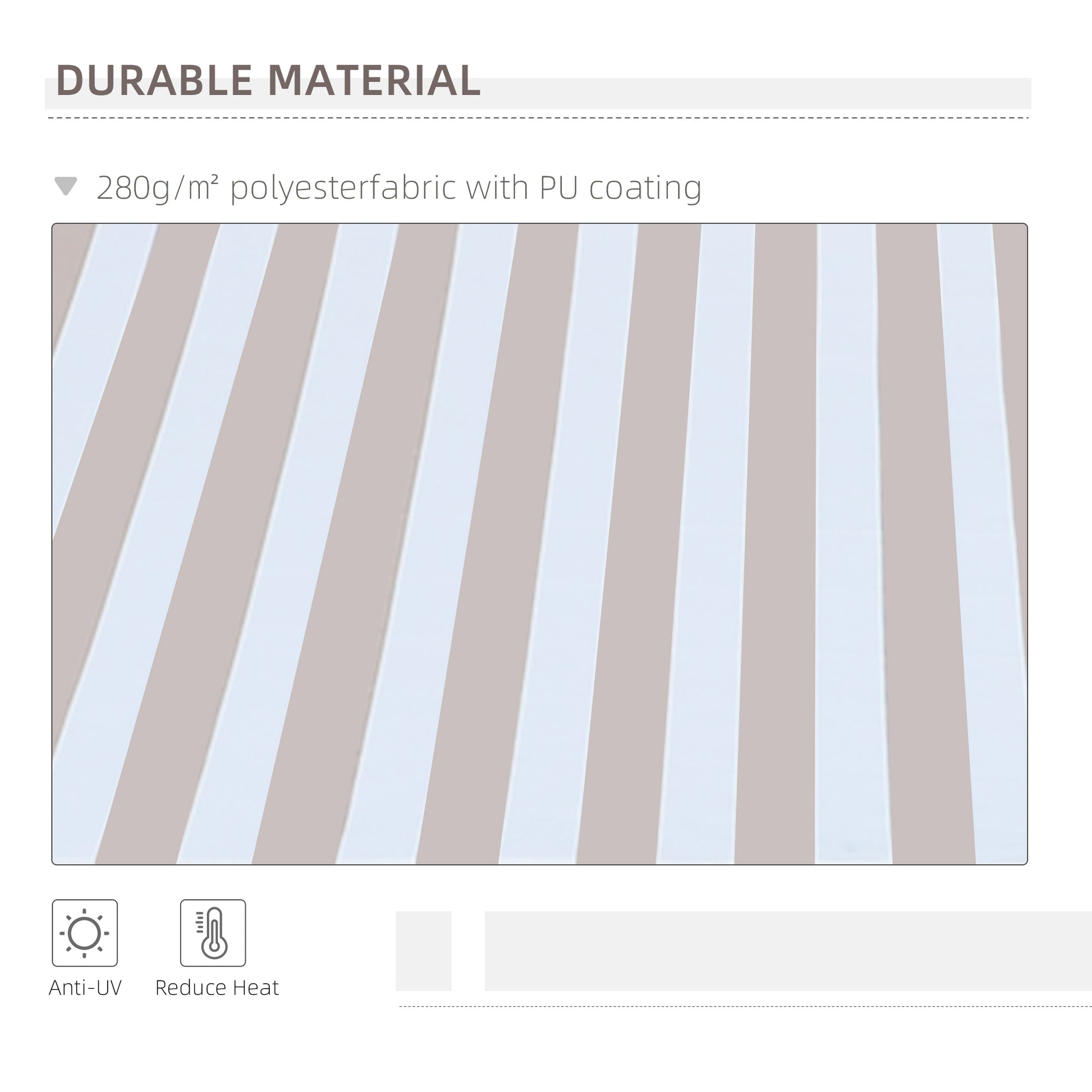 Tan and white striped polyester fabric with PU coating for durability