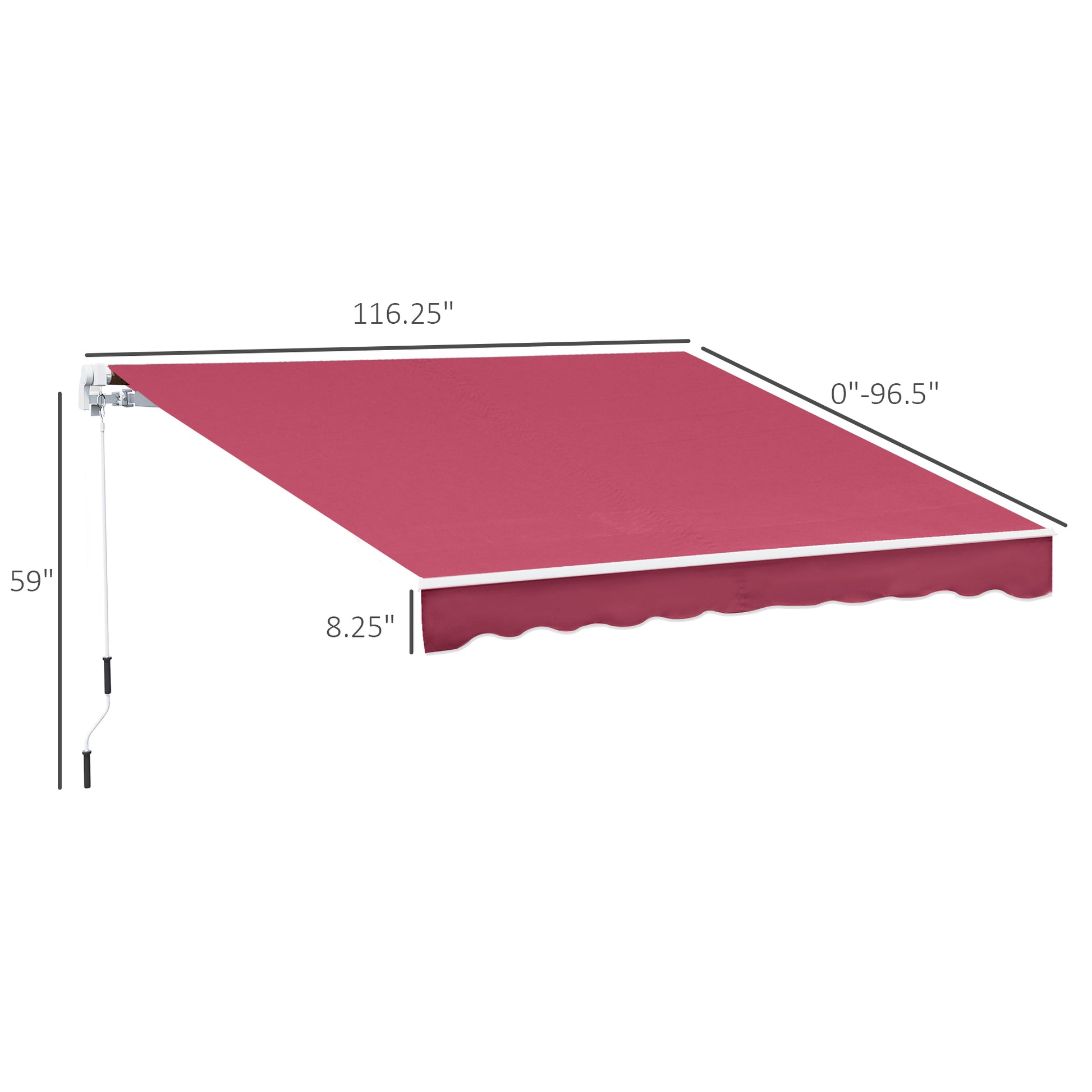 Crimson retractable awning with white trim and scalloped edge perfect for patios
