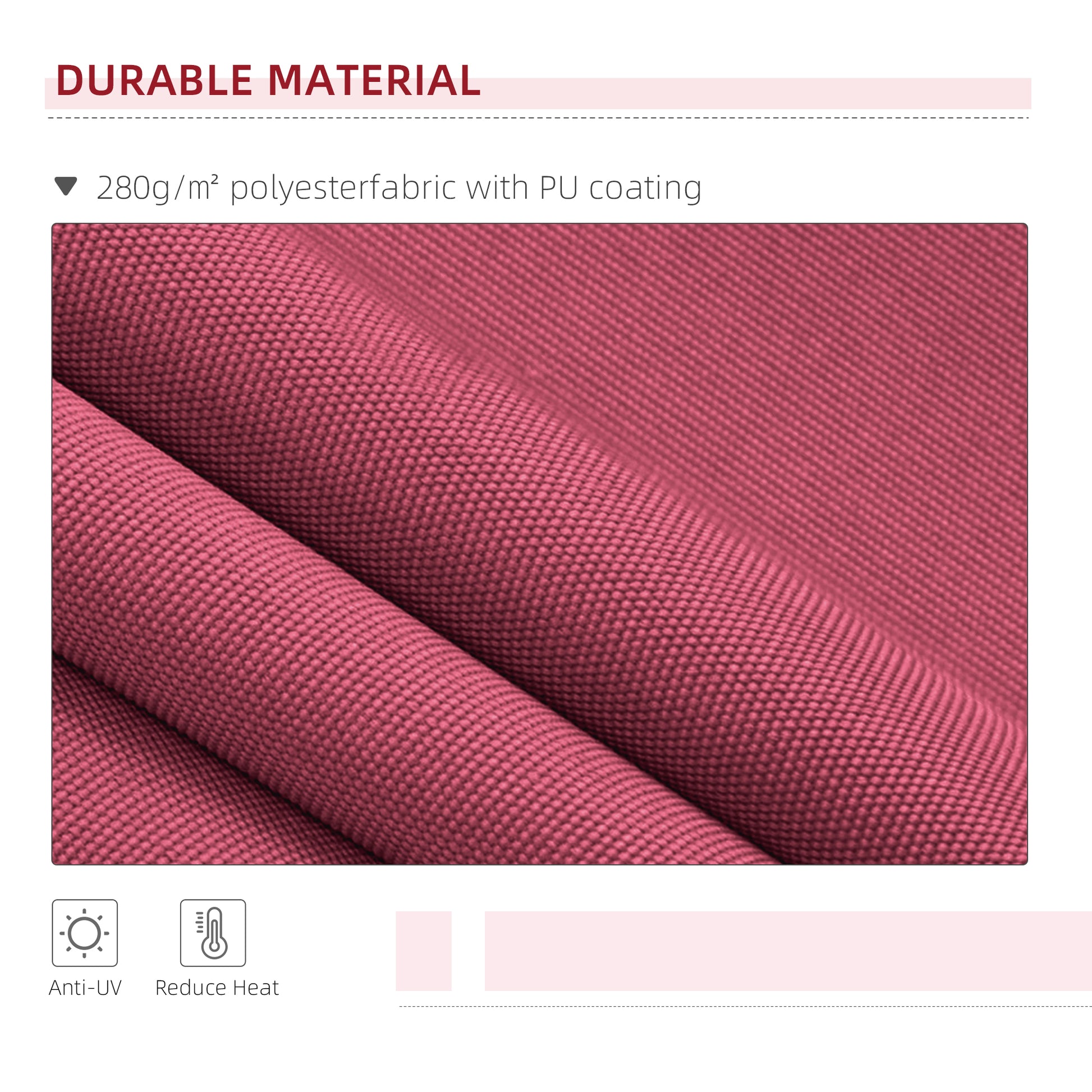 Durable pink polyester fabric with PU coating ideal for outdoor use
