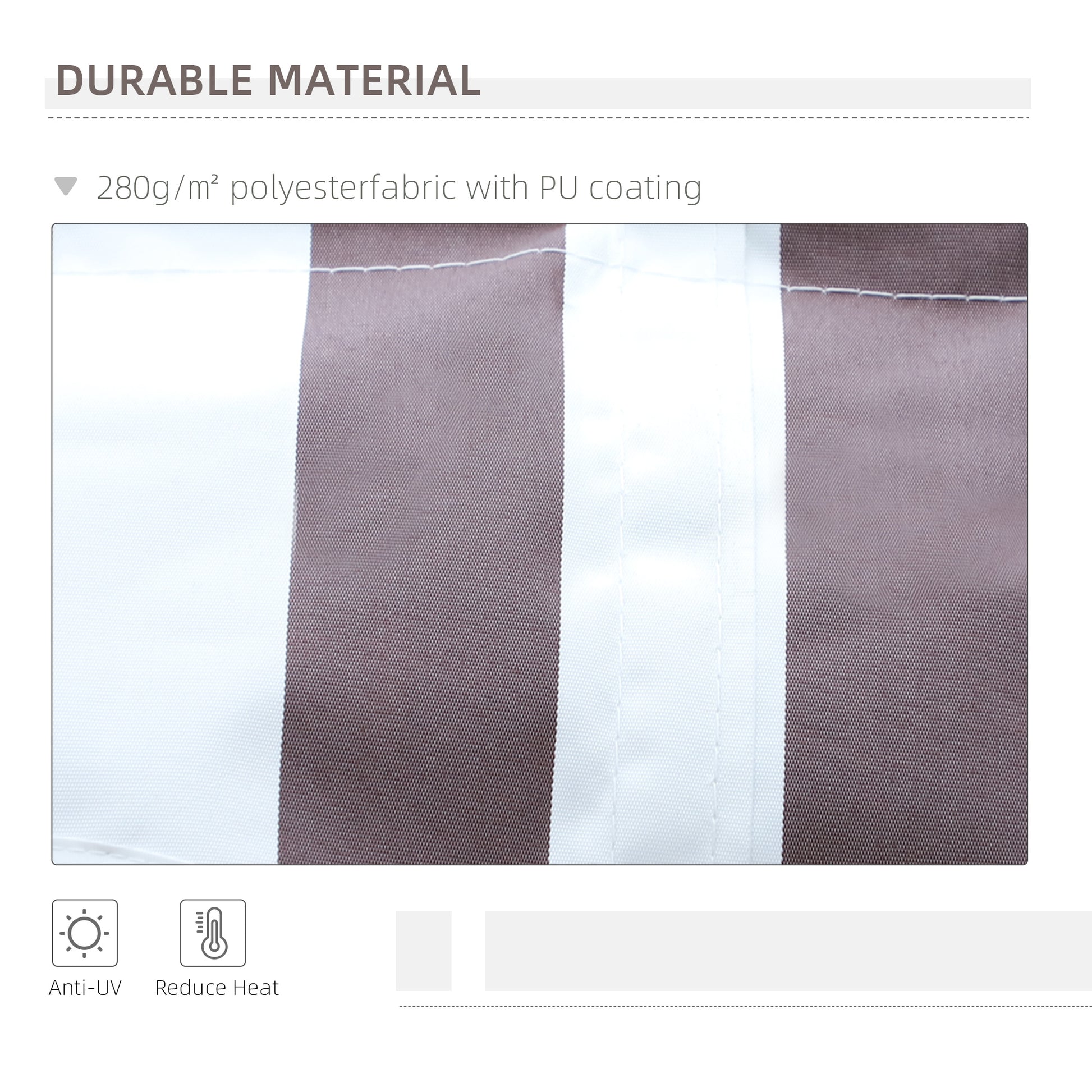Closeup of brown and white striped polyester fabric with PU coating