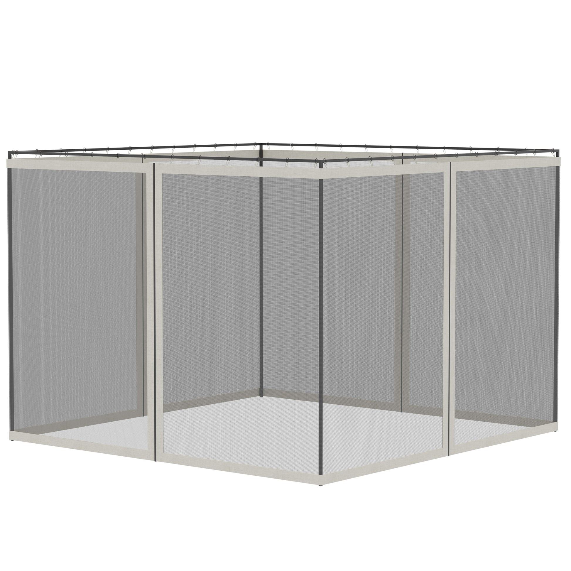 Mosquito net gazebo with beige frame and gray mesh screens for outdoor patios
