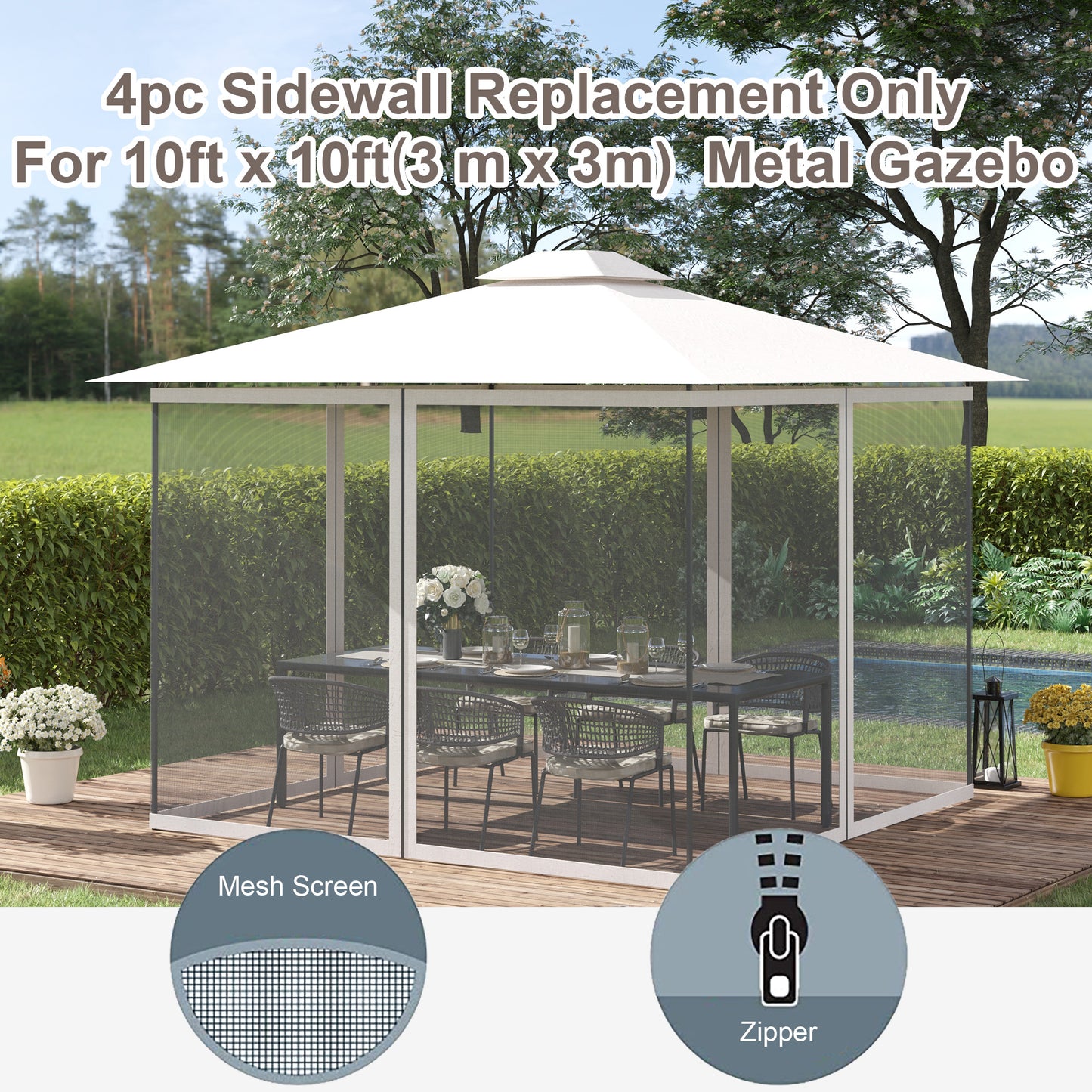 White mesh screen replacement sidewalls for a ft x ft metal gazebo offering insect protection