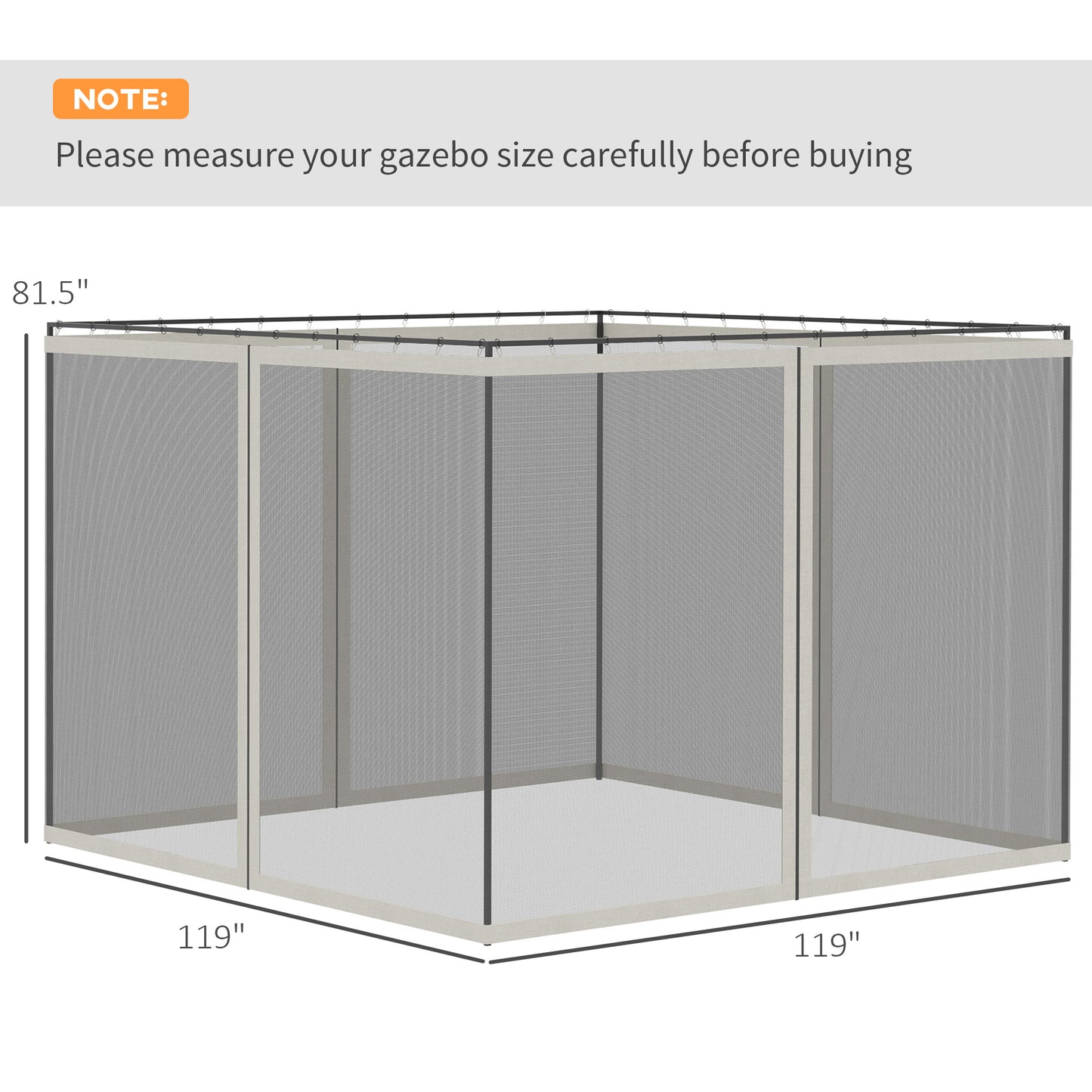 Fourpanel screened gazebo enclosure beige frame mesh walls inch dimensions