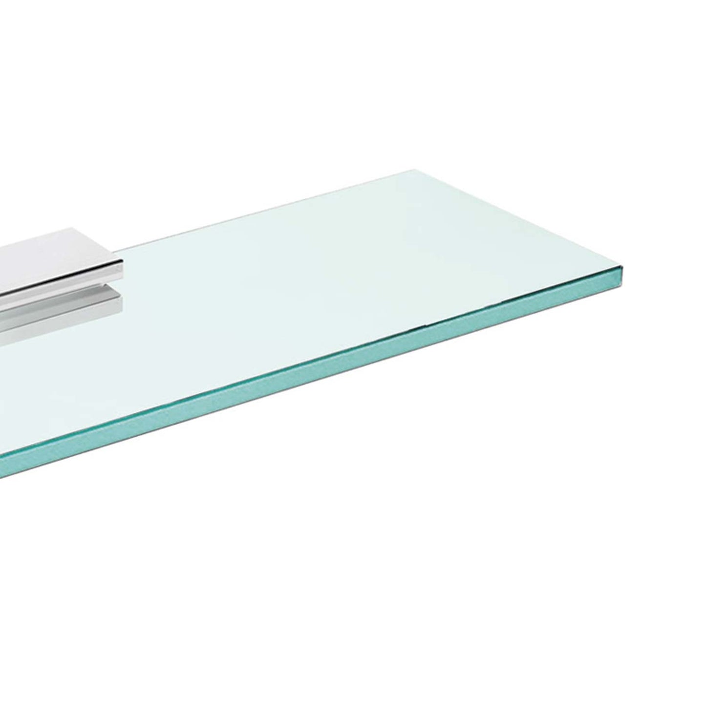 Glass bathroom shelf with chrome mounting hardware minimalist design for modern bathrooms