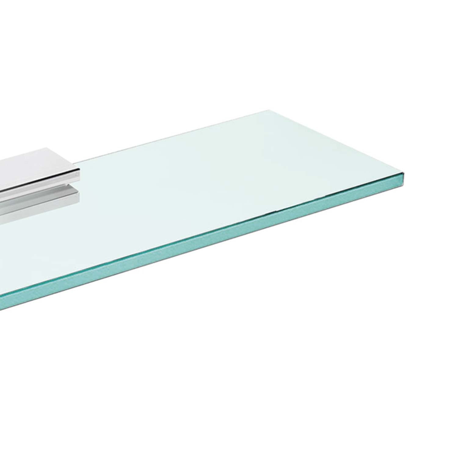 Glass bathroom shelf with chrome mounting hardware minimalist design for modern bathrooms