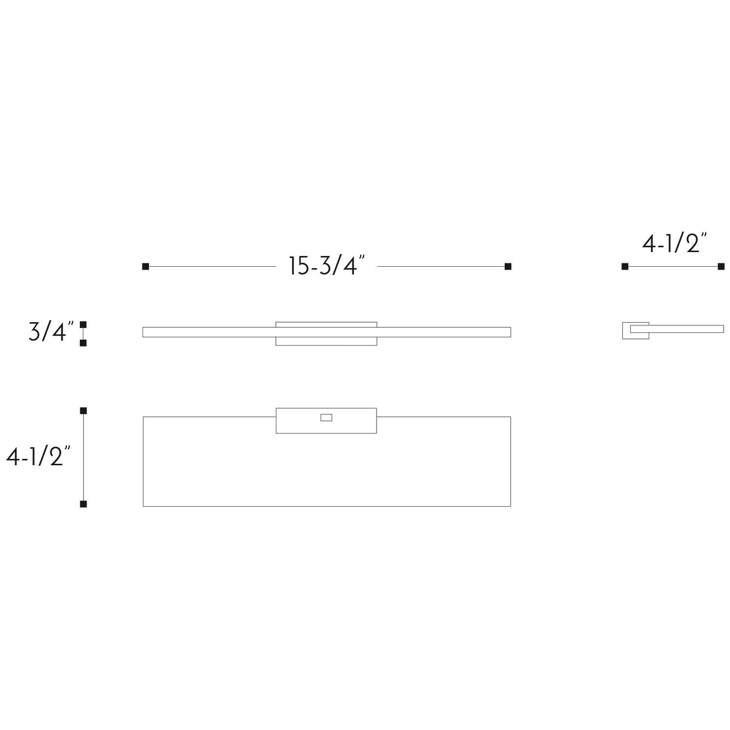 Line drawing of modern vanity light fixture dimensions  inch width