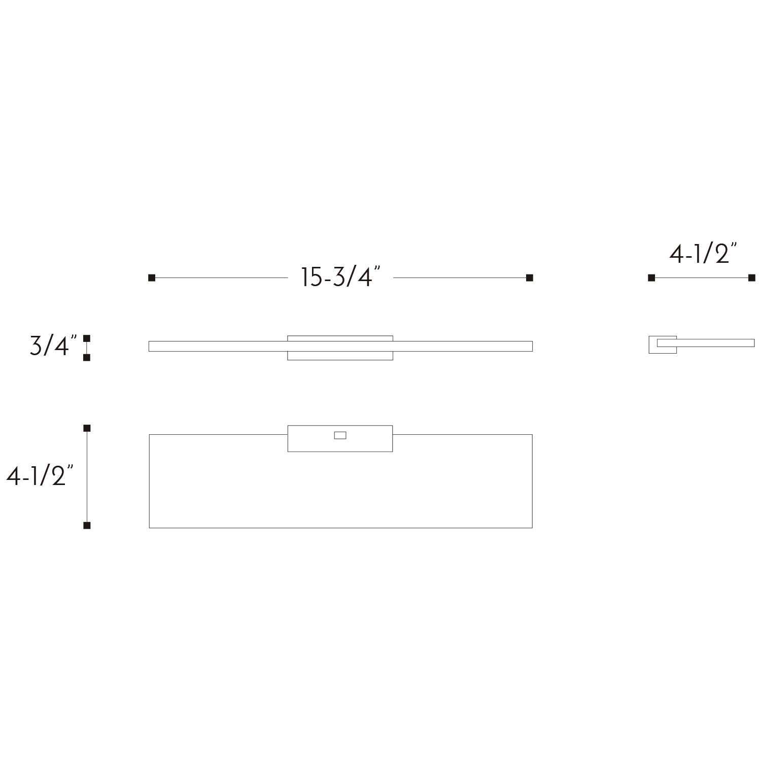 Line drawing of modern vanity light fixture dimensions  inch width