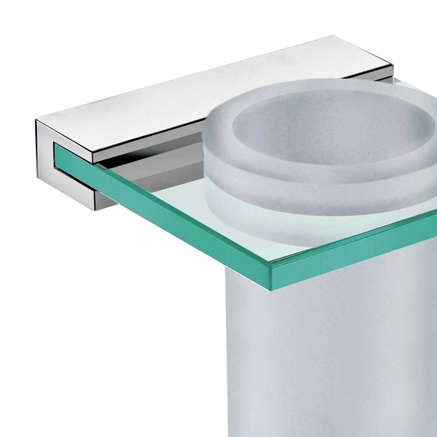 Modern frosted glass tumbler with chrome wall mount bathroom accessory