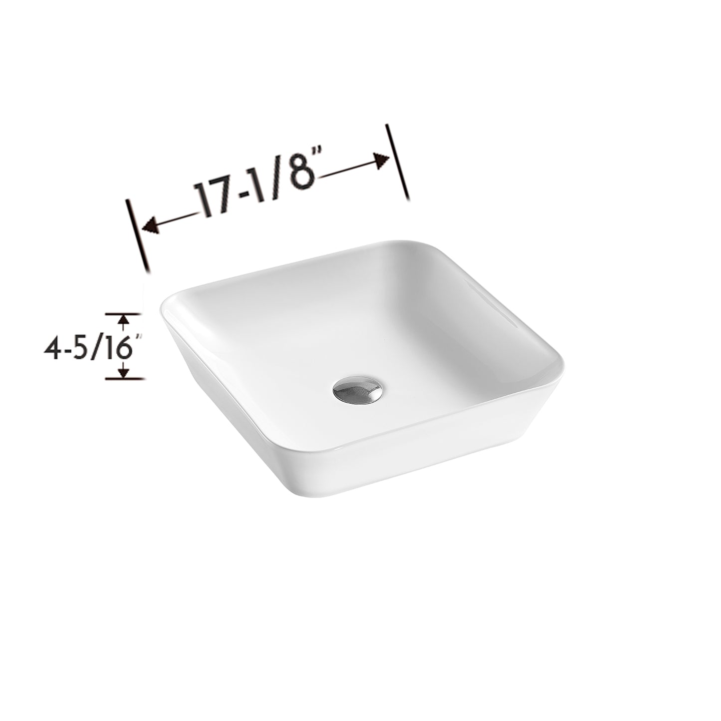 White ceramic vessel sink with dimensions  wide and  high