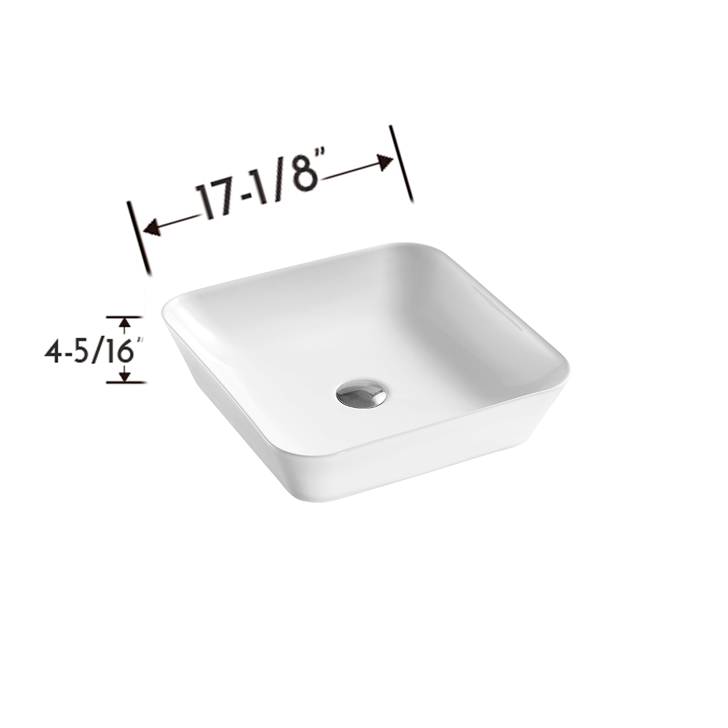 White ceramic vessel sink with dimensions  wide and  high