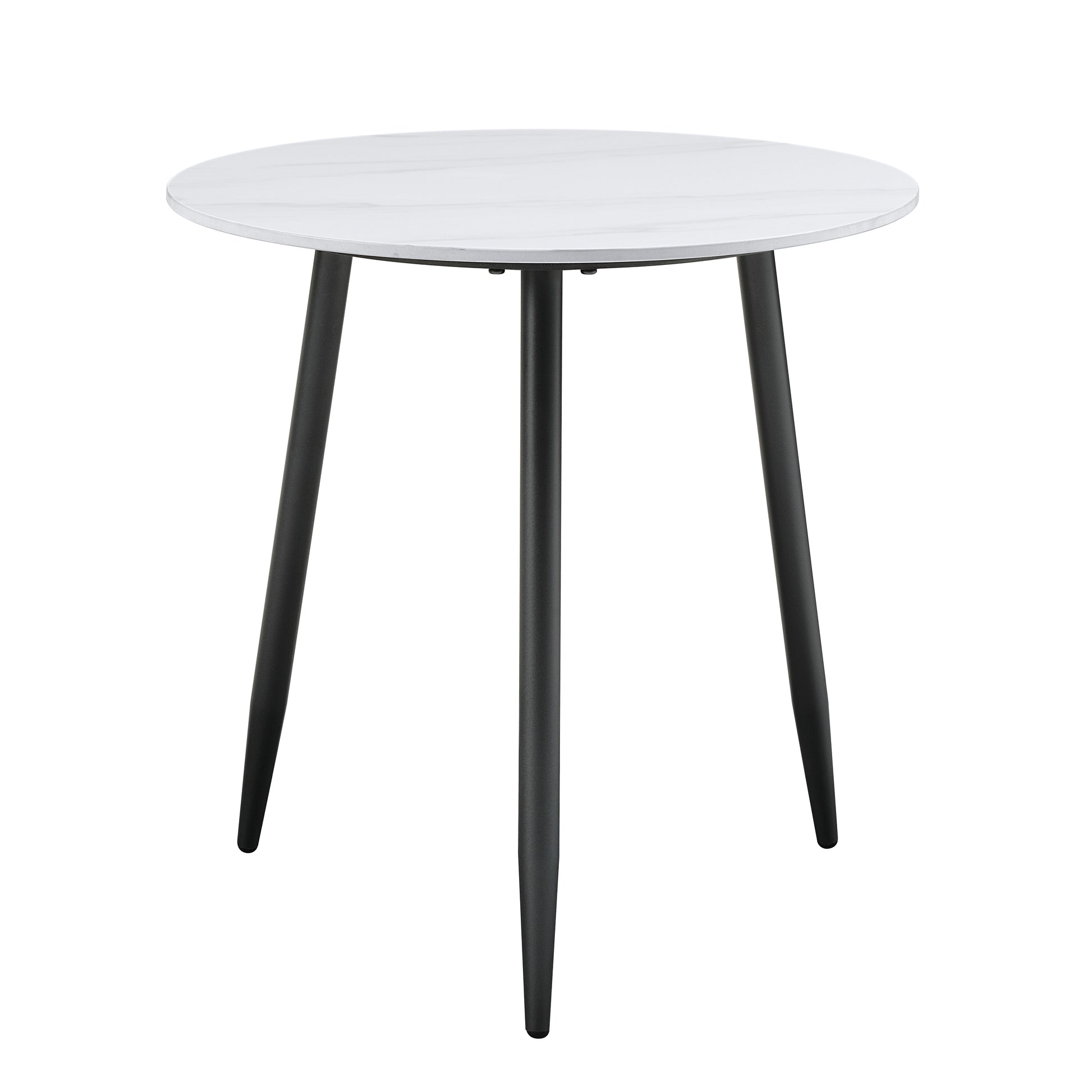 Modern round marble top side table with black tapered legs ideal for small spaces