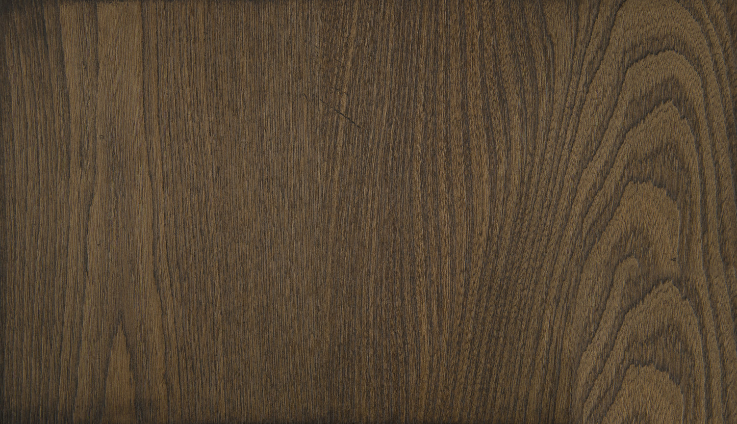 Dark brown oak wood veneer with prominent grain for furniture surfaces