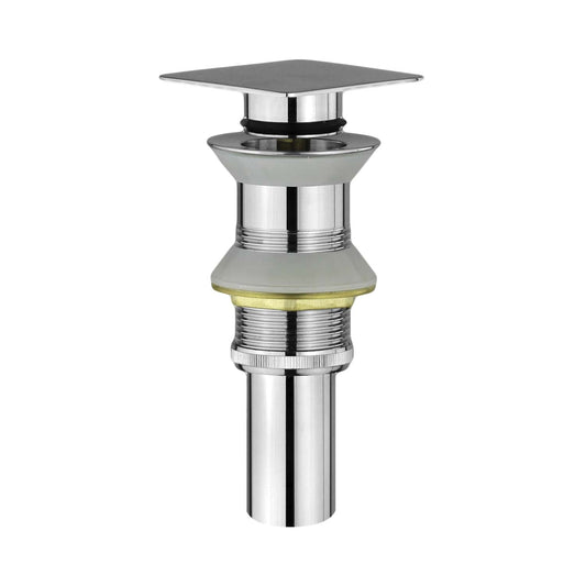 Polished chrome pop up drain assembly with square overflow cover for vessel sinks