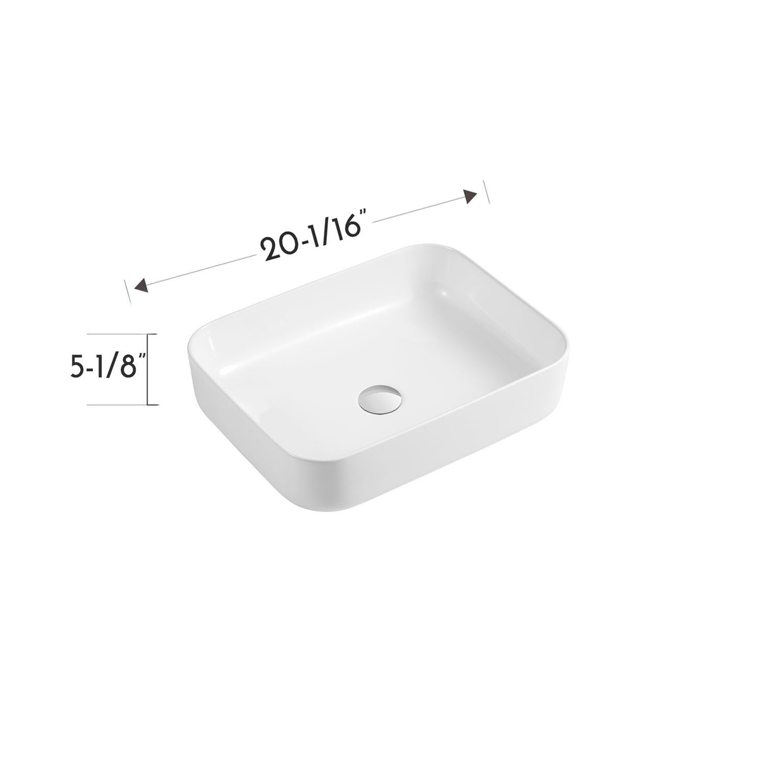 White rectangular ceramic vessel sink with rounded corners  W