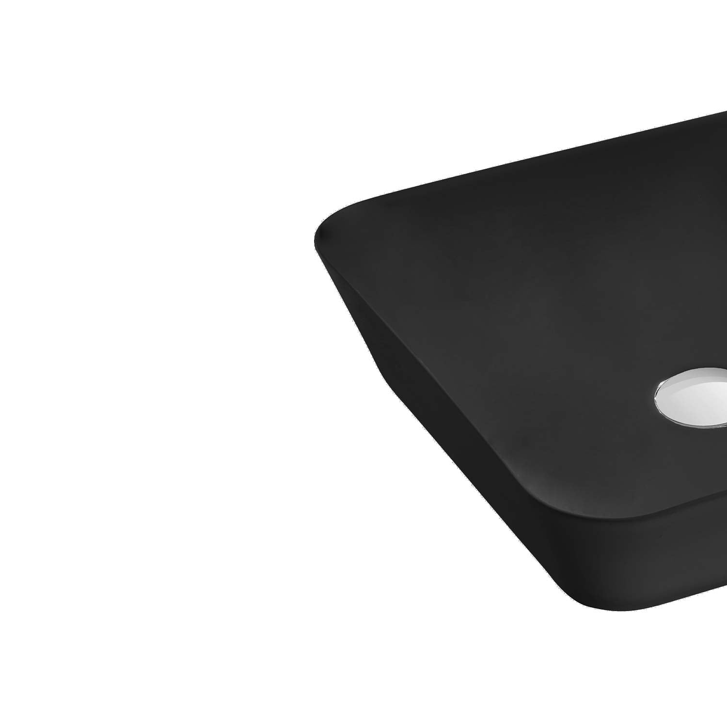 Matte black ceramic vessel sink with rounded edges