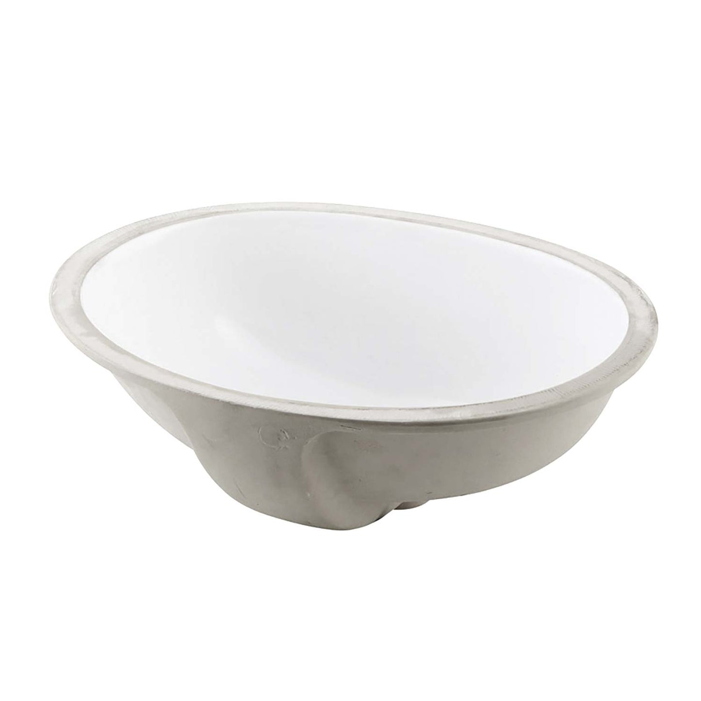 Oval undermount bathroom sink with white porcelain interior and concrete exterior