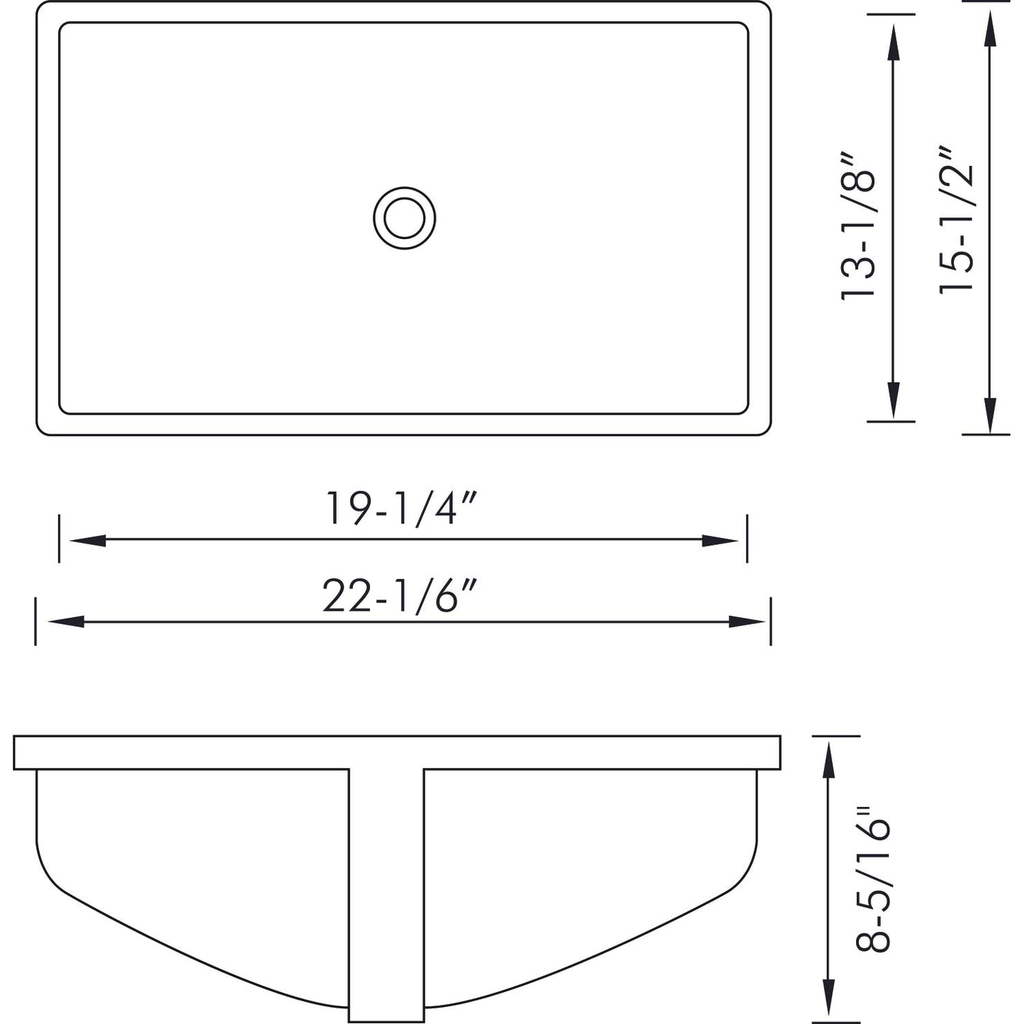 White ceramic rectangular sink with overflow drain dimensions  L x  W