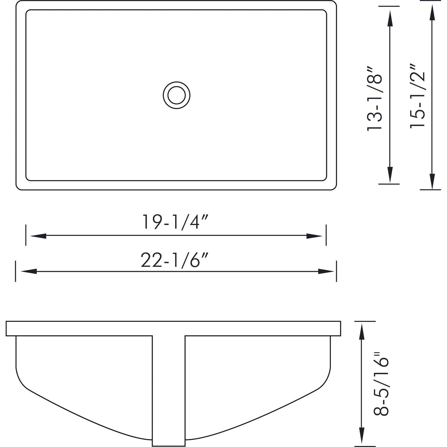 White ceramic rectangular sink with overflow drain dimensions  L x  W
