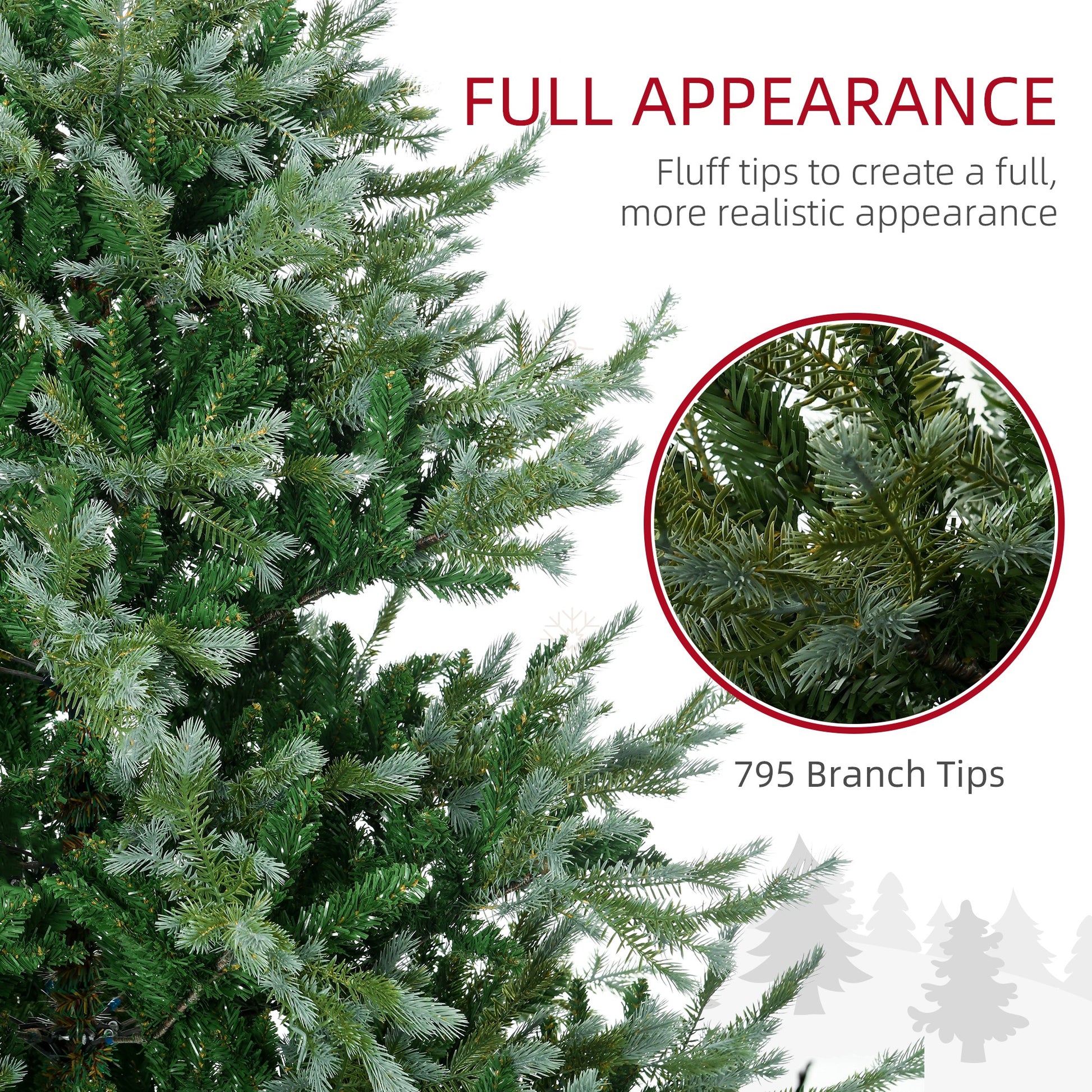 Closeup of a realistic artificial Christmas tree with lush green and frosted branch tips