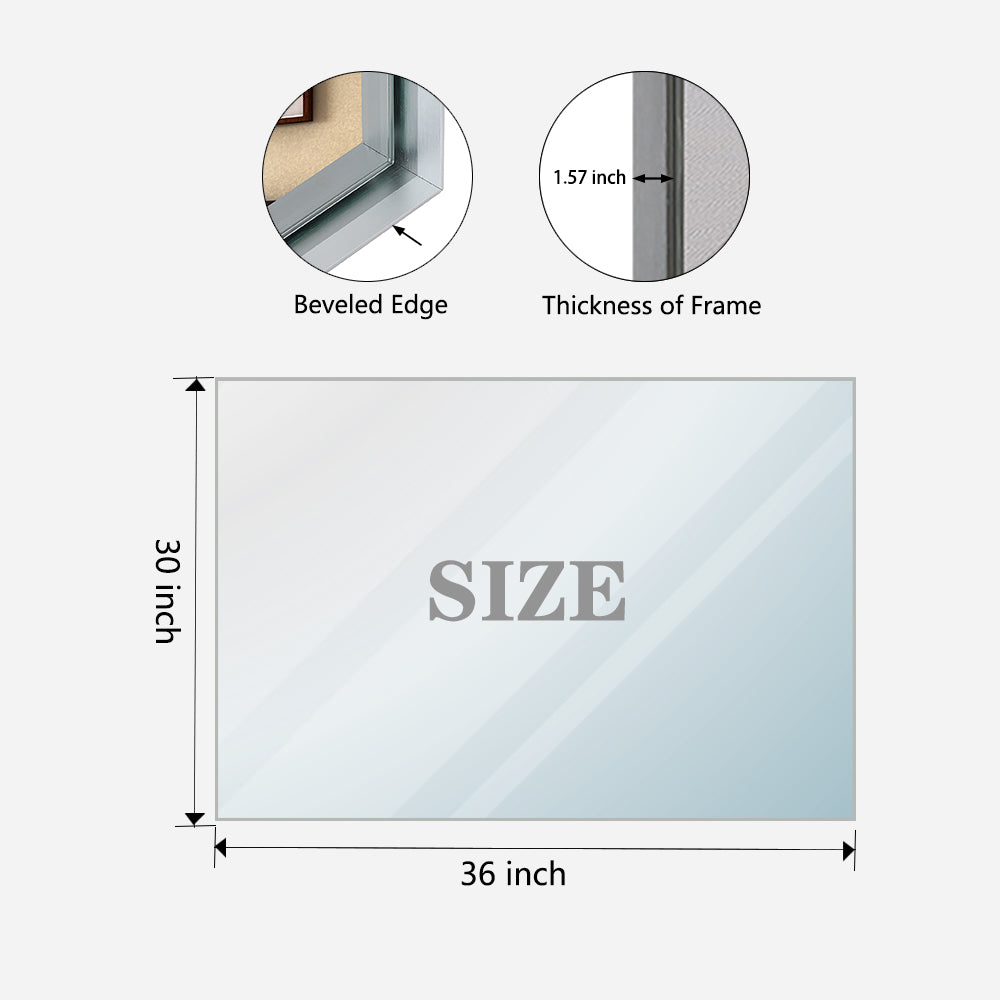 x inch framed mirror with beveled edge detail and  inch frame thickness