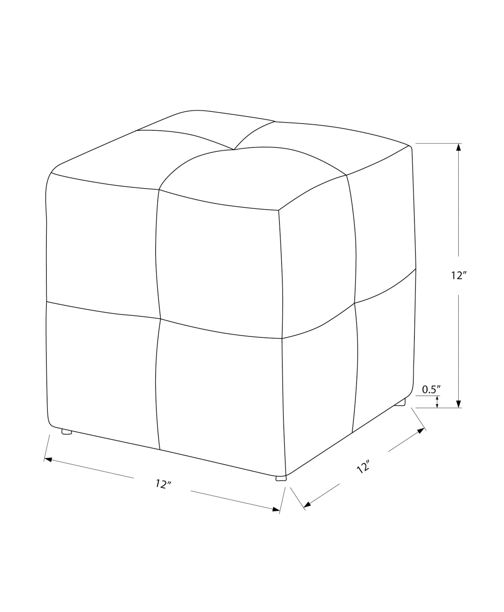Quilted cube ottoman with tufted top inch dimensions
