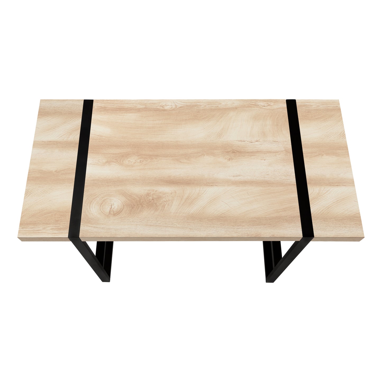 Light oak wood coffee table with black metal legs and accents modern design