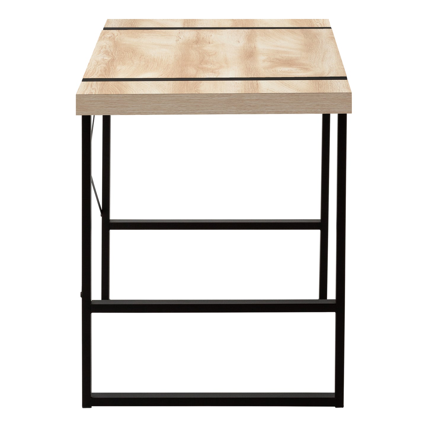 Modern side table with light oak wood top and black metal frame featuring minimalist design for living rooms