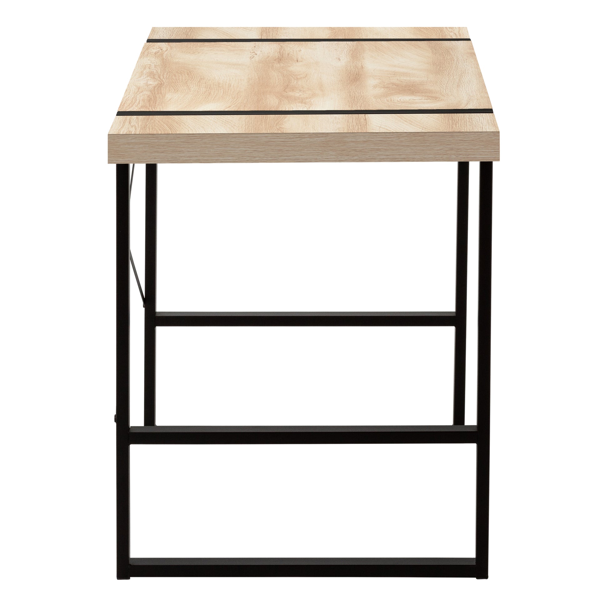 Modern side table with light oak wood top and black metal frame featuring minimalist design for living rooms