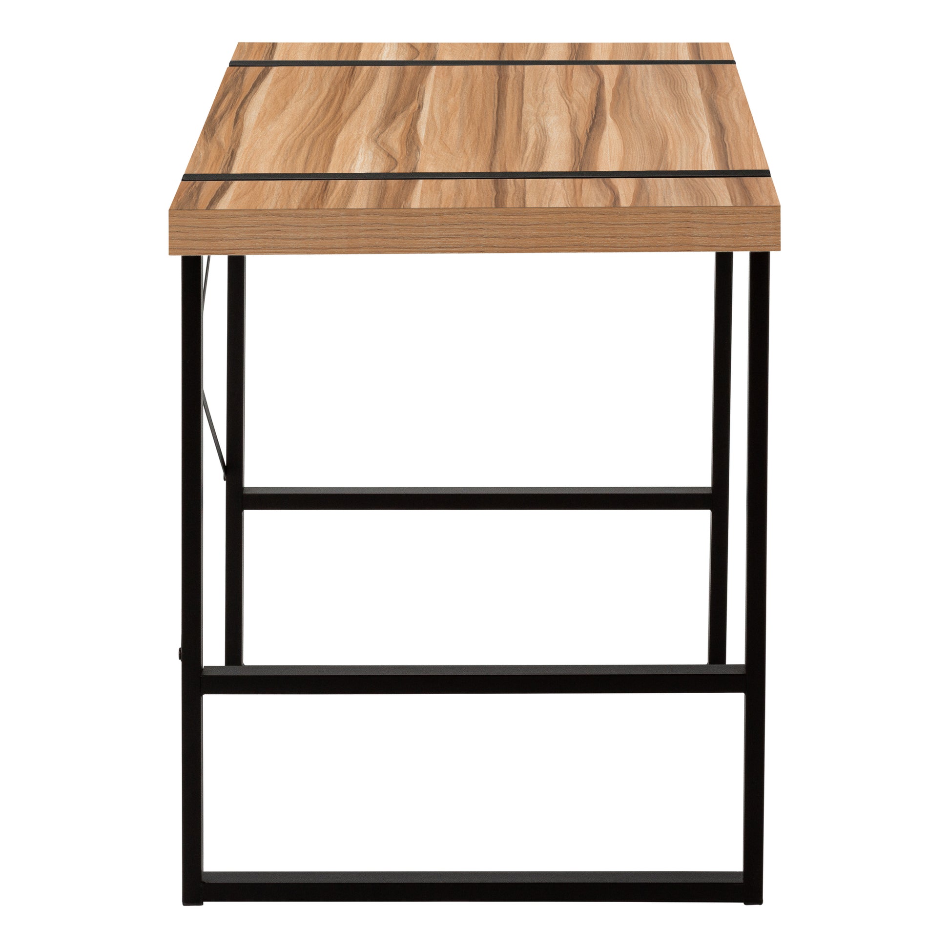 Modern wooden accent table with black metal frame and unique grain pattern