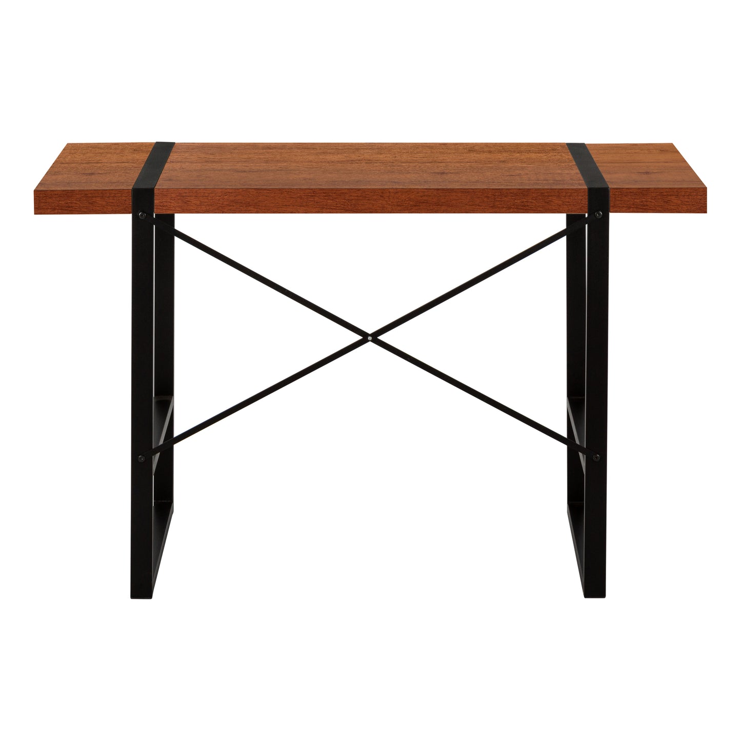 Industrial wood desk with black metal legs and cross bracing  inches wide