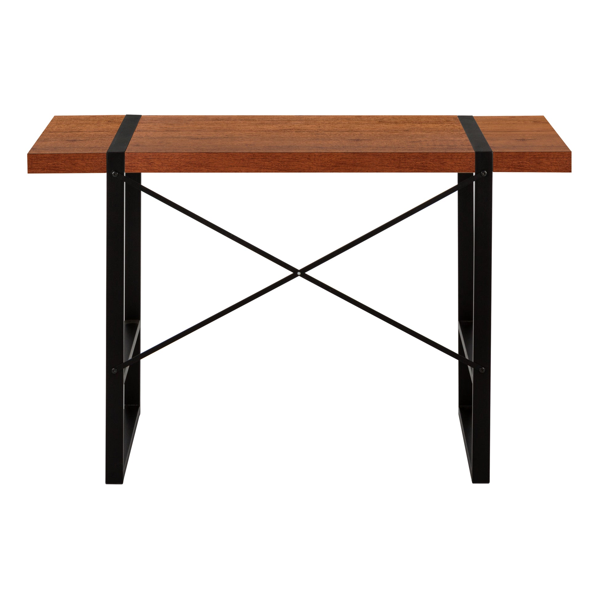Industrial wood desk with black metal legs and cross bracing  inches wide