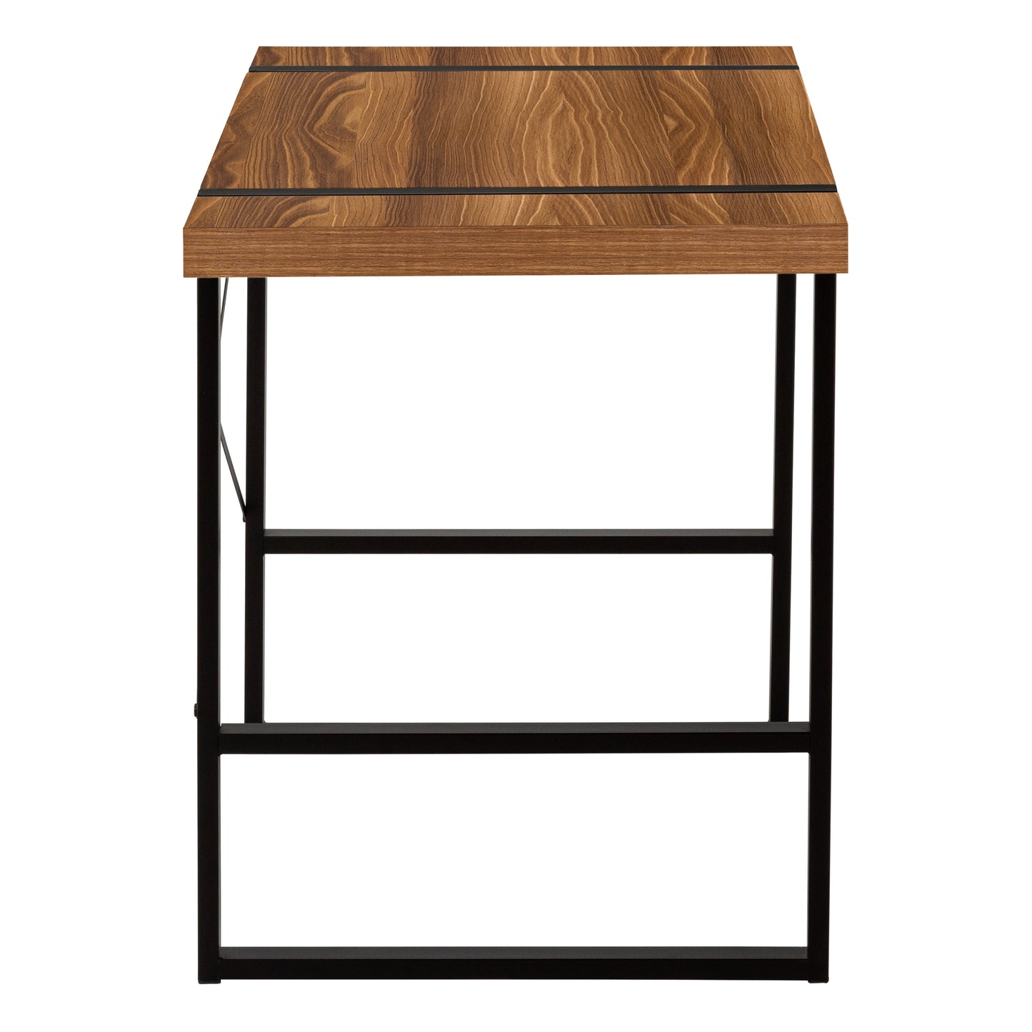 Modern industrial wood console table with black metal frame and accents