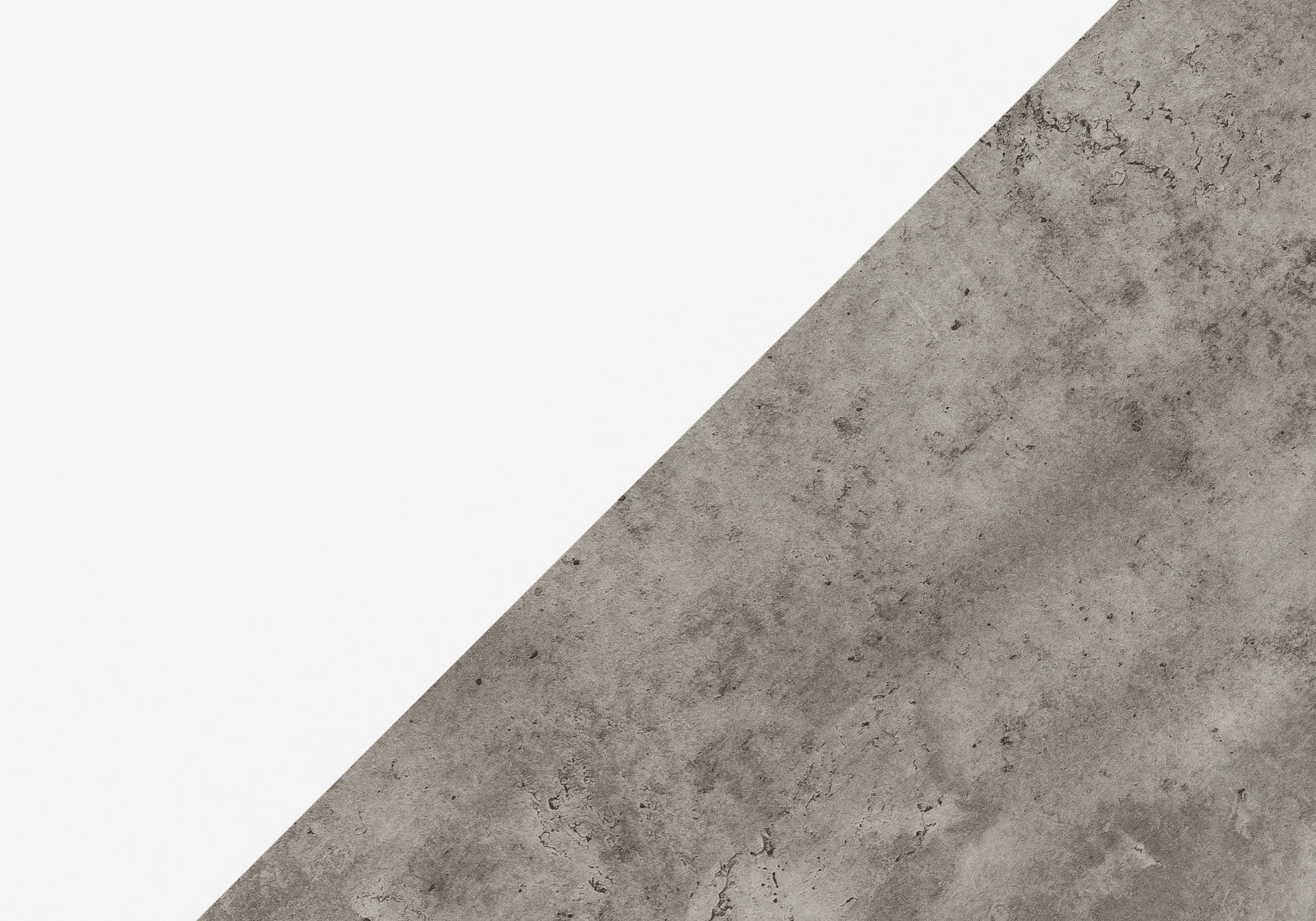 Textured grey concrete sample with white background diagonal split