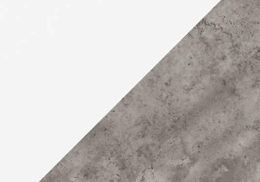 Textured grey concrete sample with white background diagonal split