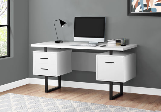 Modern white desk with two drawer units and black metal legs ideal for a home office
