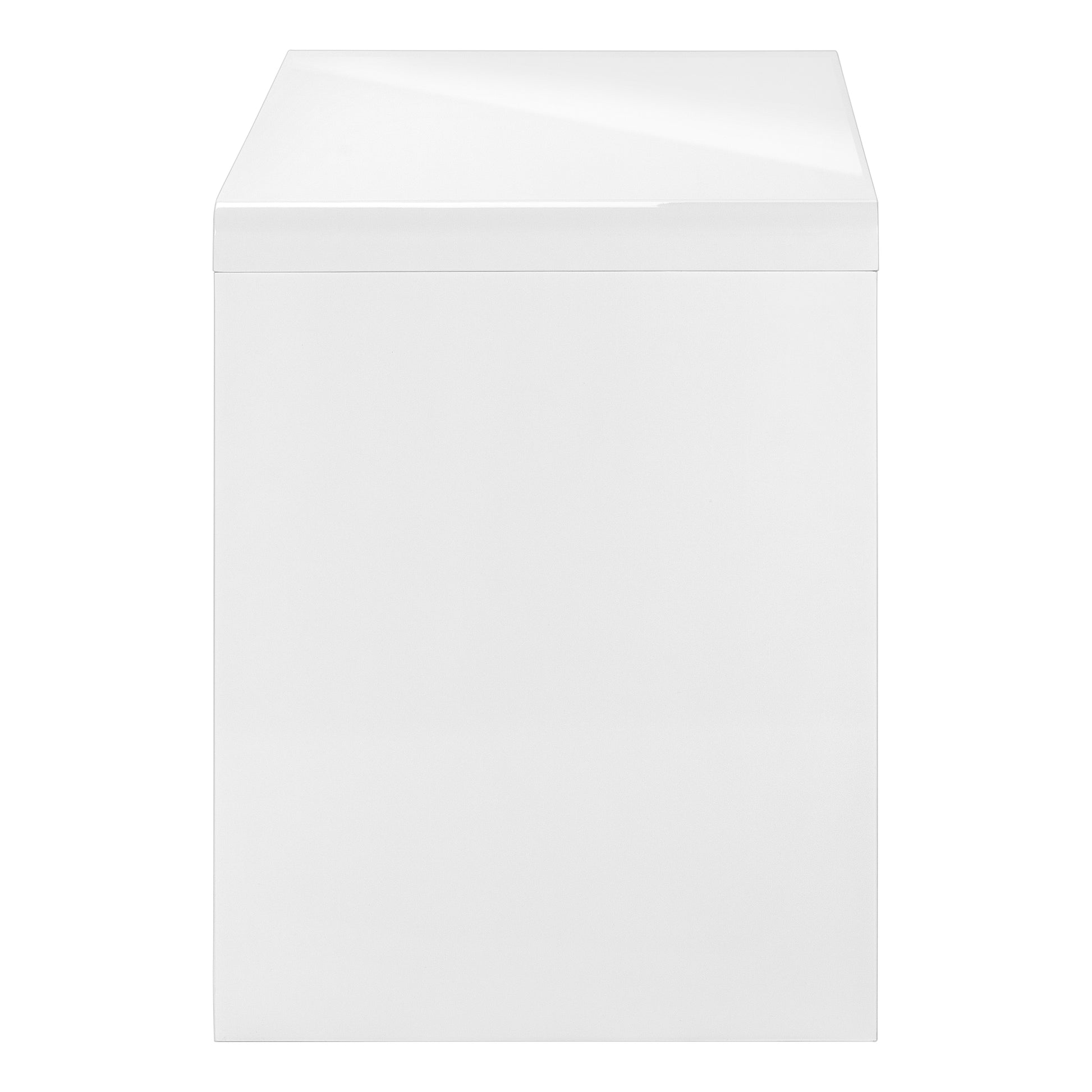 Sleek white modern bedside table with a smooth matte finish and clean lines