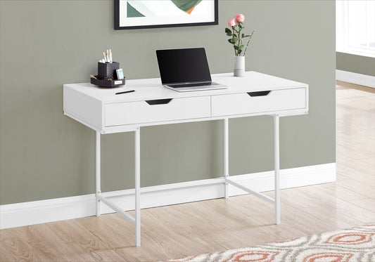 White modern writing desk with two drawers laptop and desk organizer